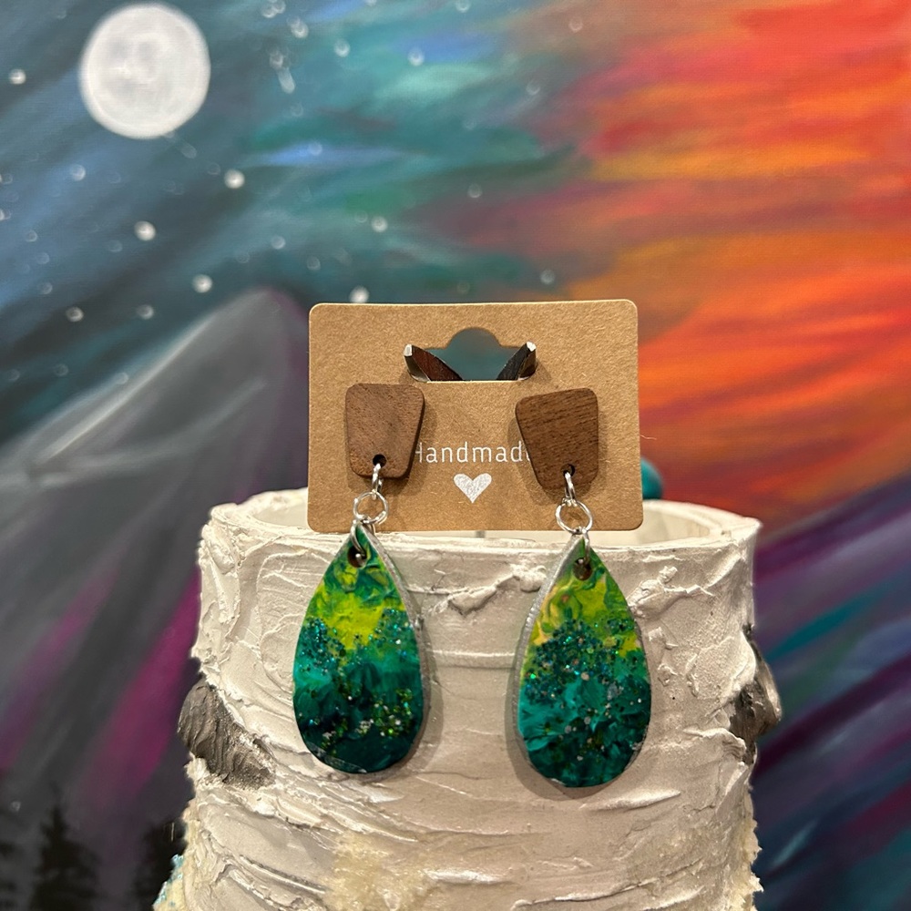 Handmade Green and Blue Teardrop Earrings